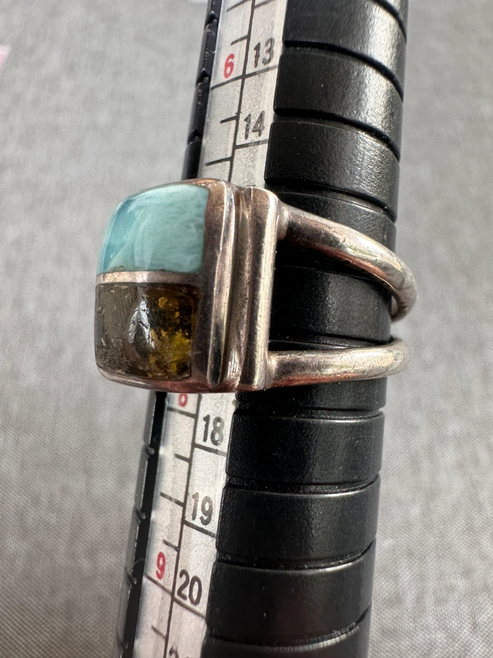 Vintage Sterling Silver Ring with Larimar/RARE Green Amber - photo 3
