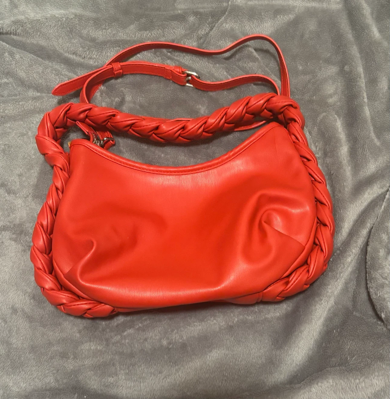 Red Shoulder Bag with Braided Handle