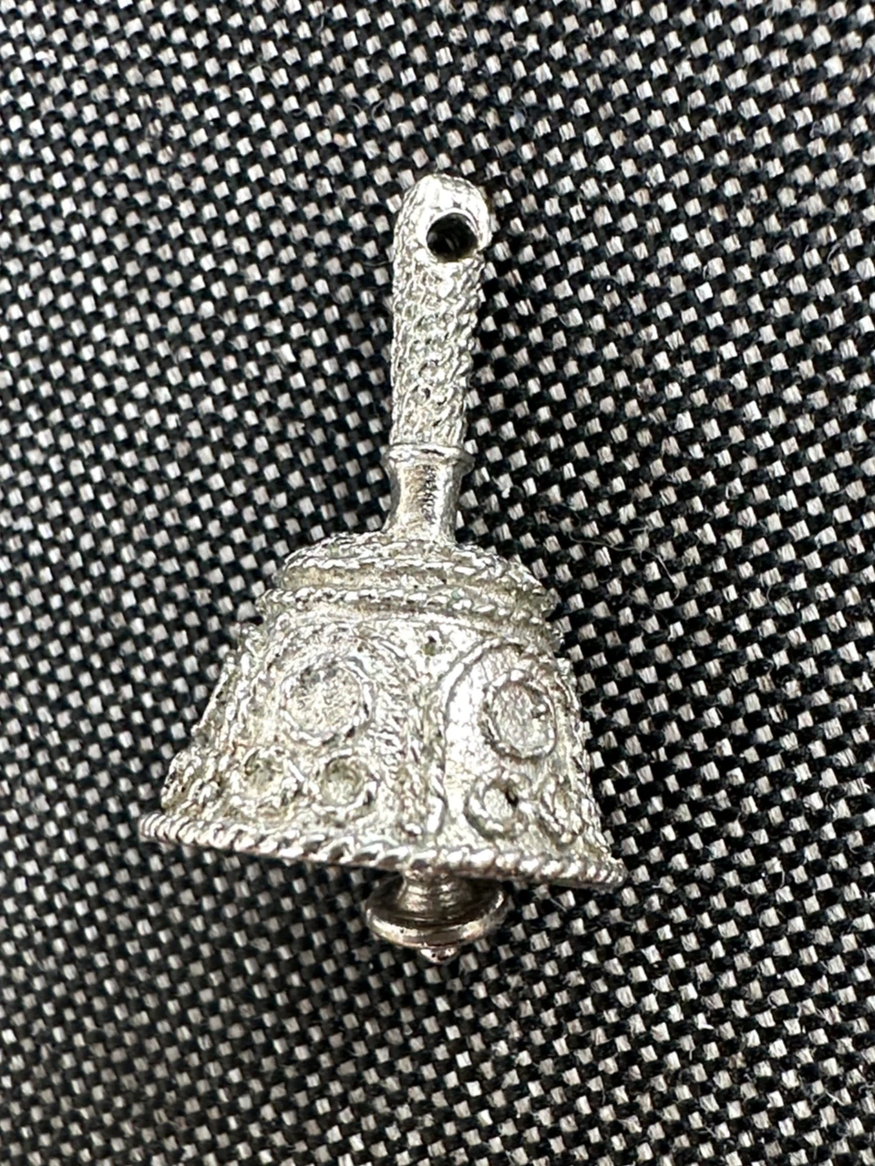 Vintage Silver Tone Hand Bell Charm Pendant