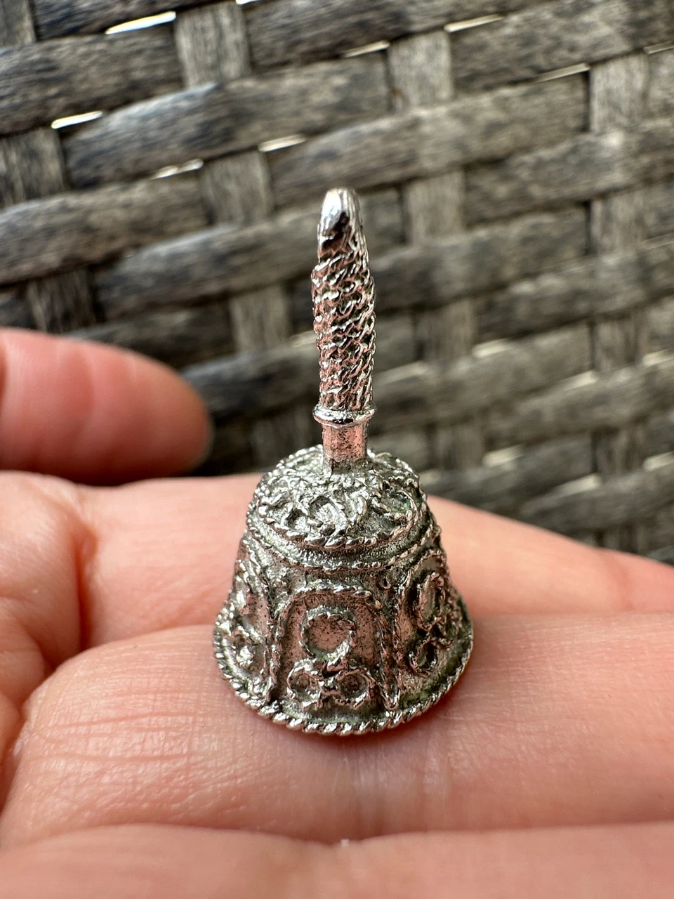 Vintage Silver Tone Hand Bell Charm Pendant - photo 2