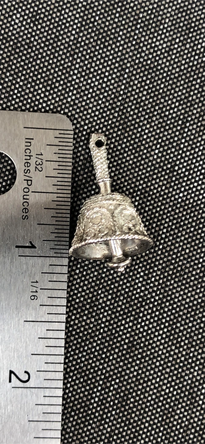 Vintage Silver Tone Hand Bell Charm Pendant - photo 3