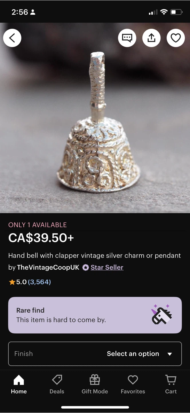 Vintage Silver Tone Hand Bell Charm Pendant - photo 4