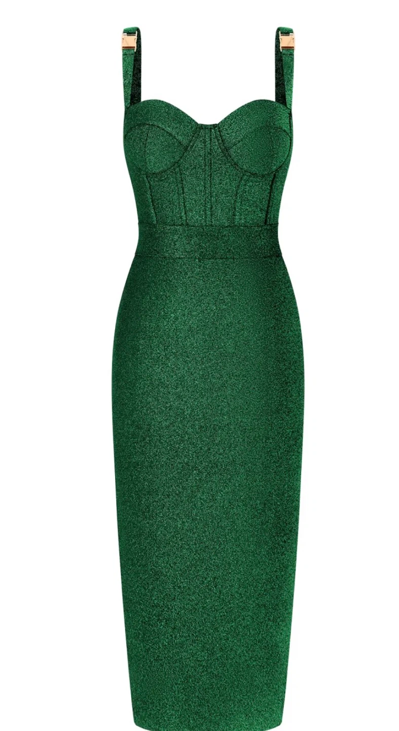 Sparkly Green Corset Midi Dress