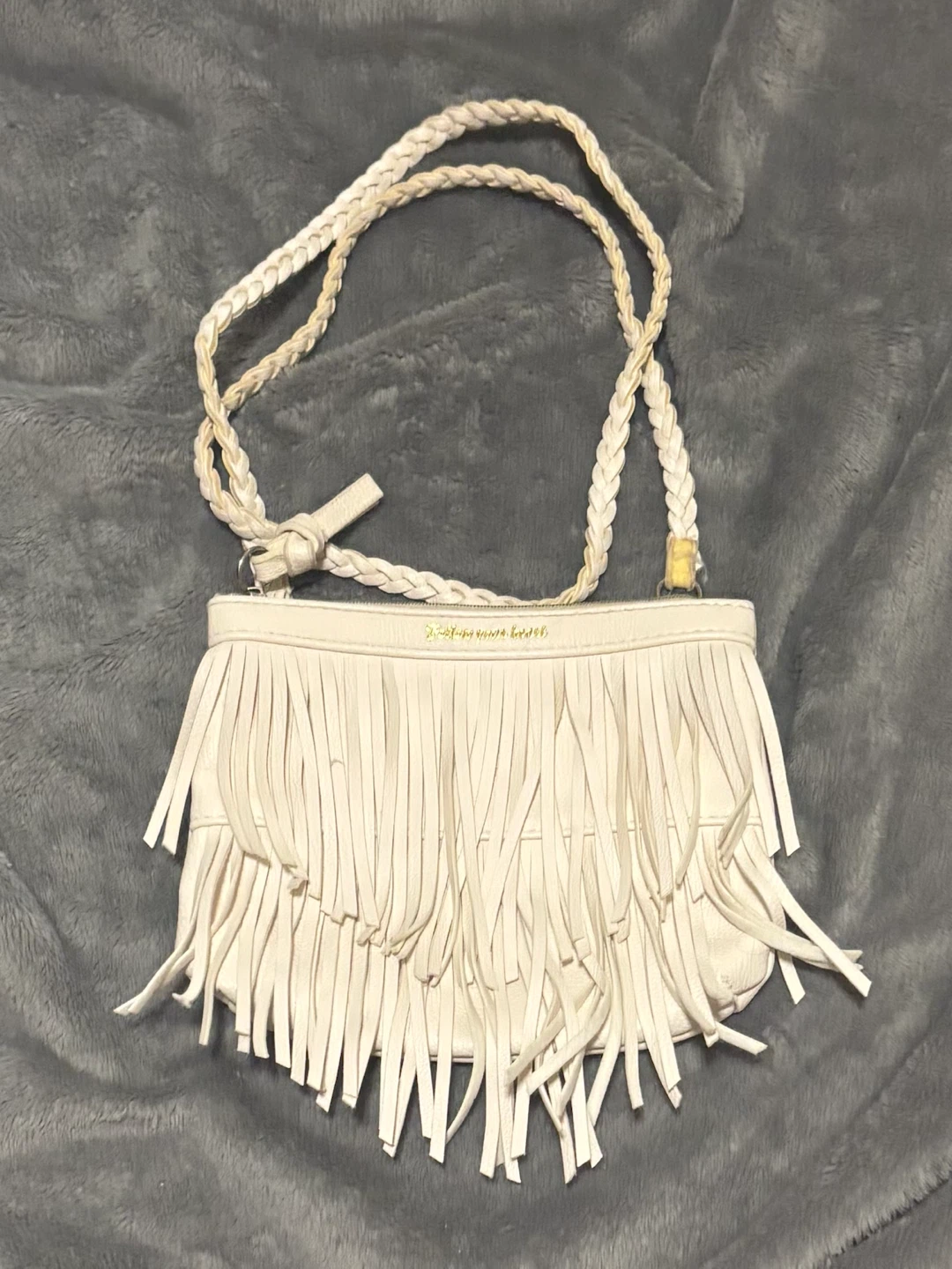 White Faux Leather Fringe Crossbody Bag
