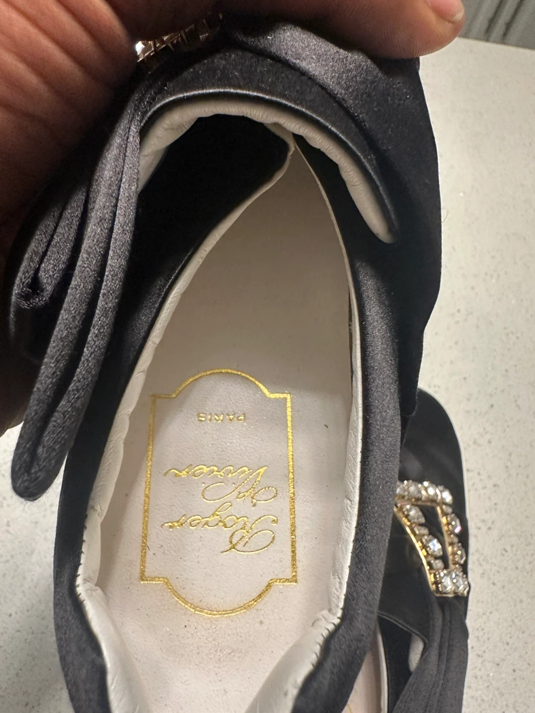 Roger Vivier Black Satin Bow Sneakers with Crystal Buckle - photo 3