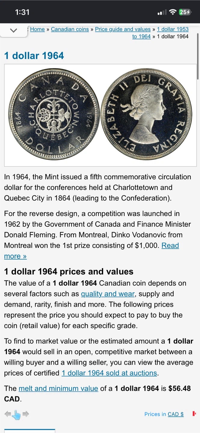 🇨🇦 1964 Canadian Silver Dollars + 1965 Silver Quarter 🪙 - photo 3