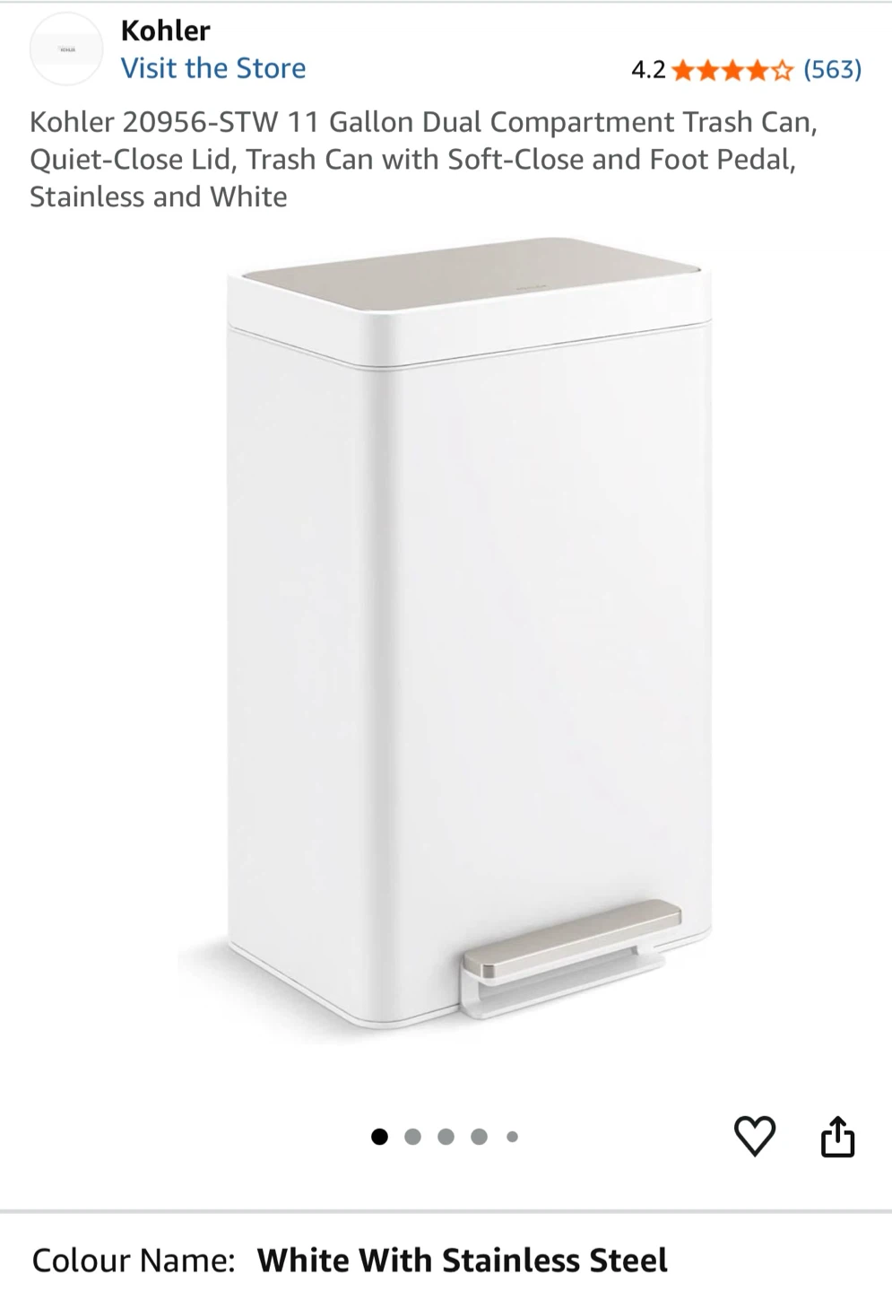 Kohler 11 Gallon Dual Compartment Trash Can