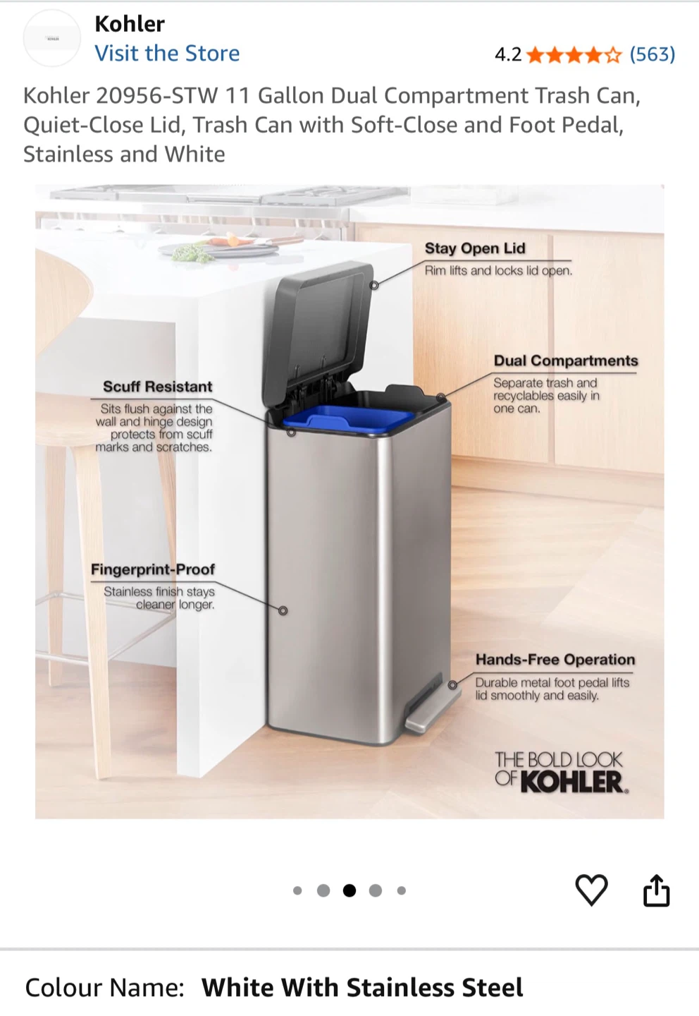 Kohler 11 Gallon Dual Compartment Trash Can - photo 4