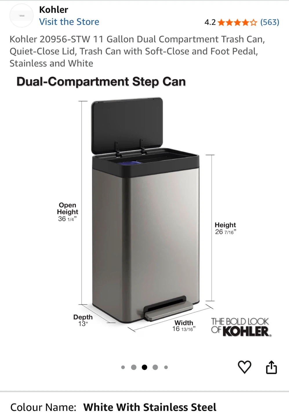 Kohler 11 Gallon Dual Compartment Trash Can - photo 5