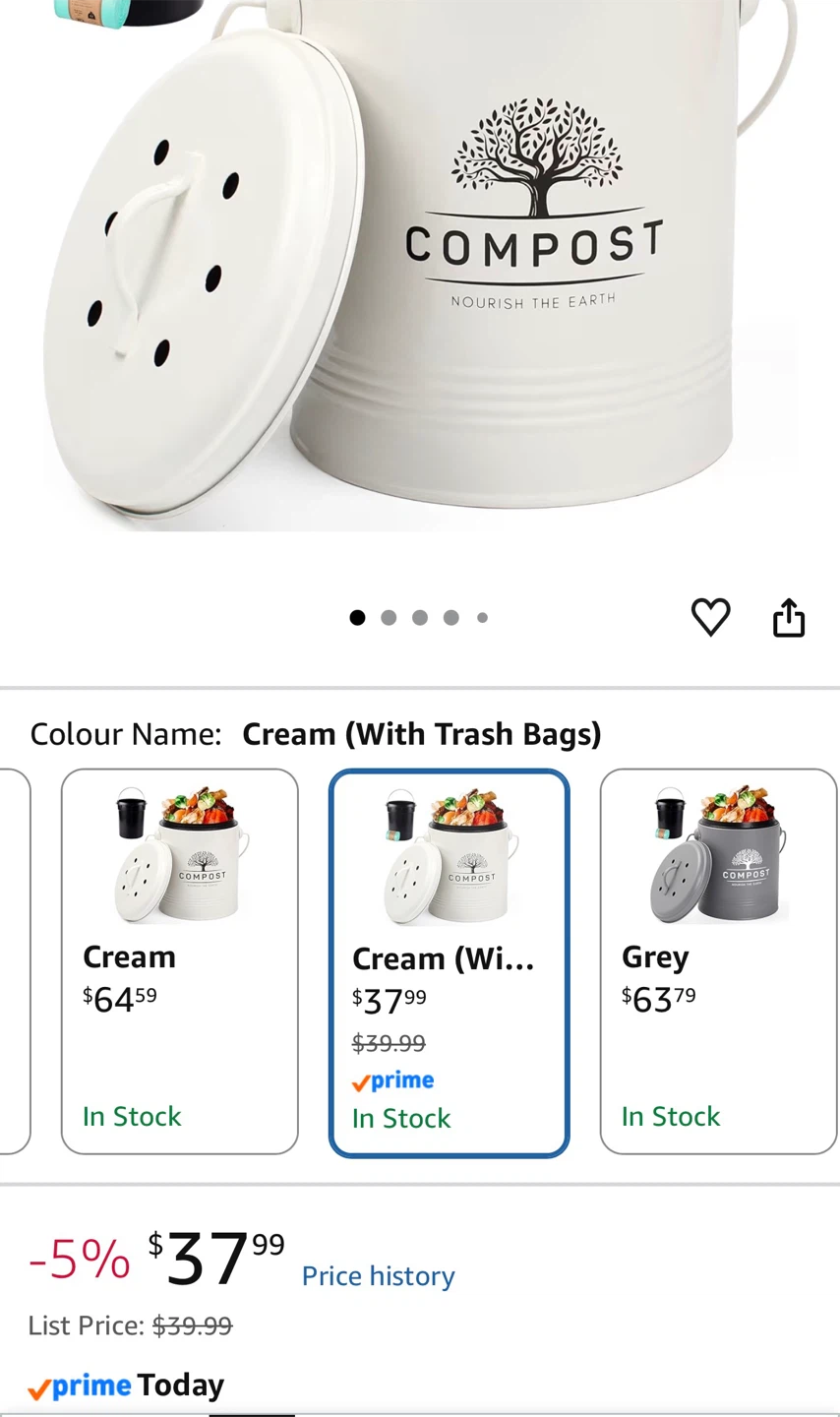Compost Bin - 1.3 Gallon Cream - photo 3