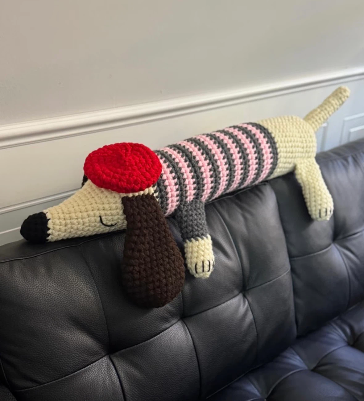 Handmade Crocheted Dachshund Pillow