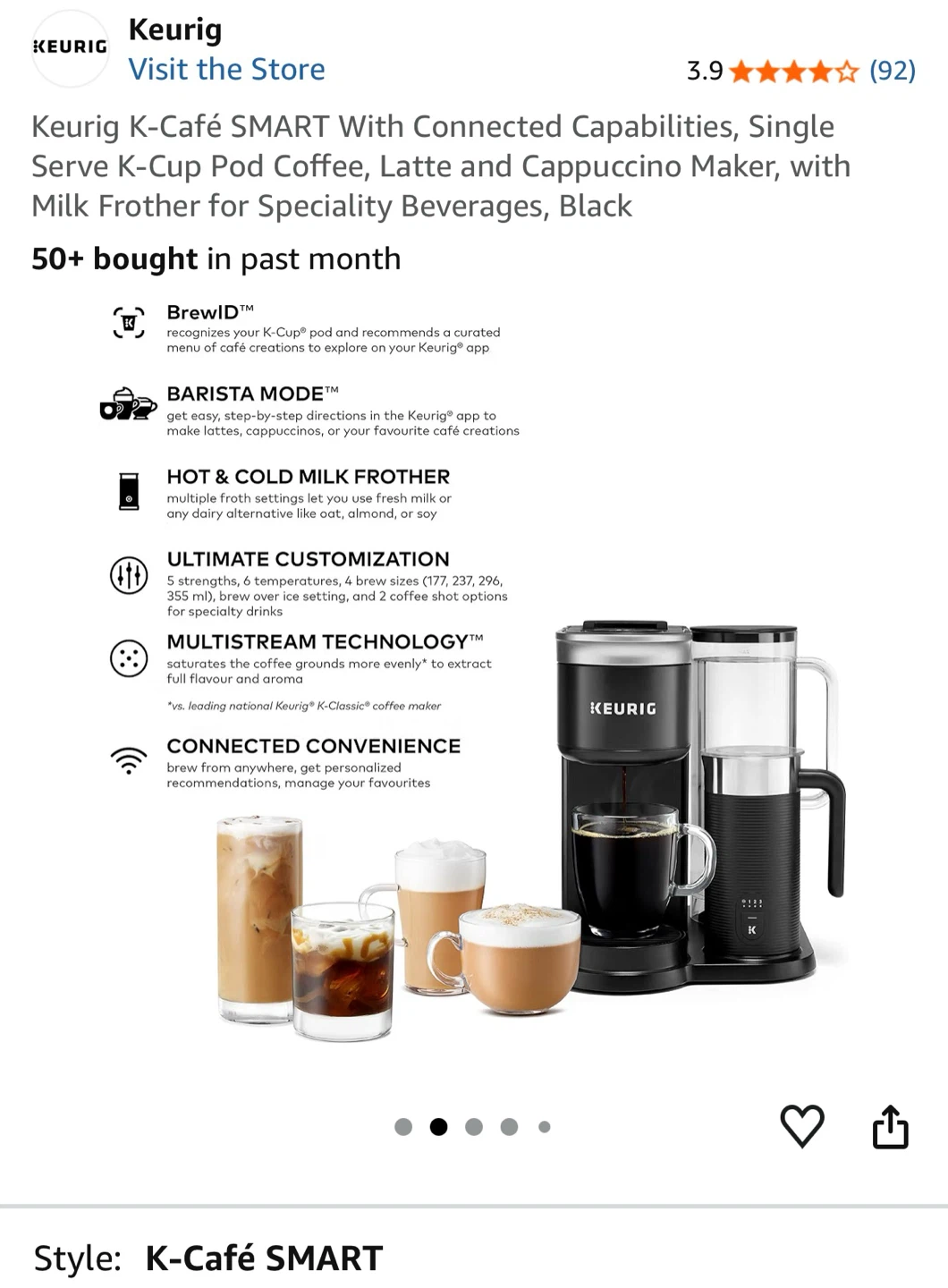 Keurig K-Café SMART Coffee Maker with Milk Frother, Black - photo 2