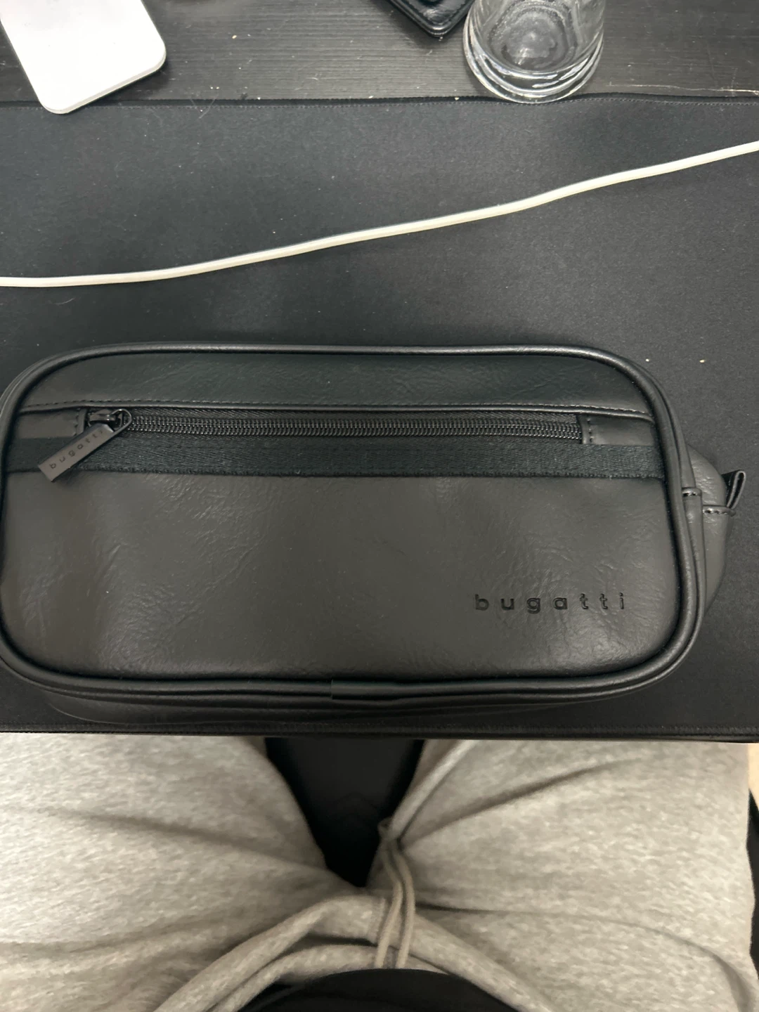 Bugatti Black Faux Leather Travel Toiletry Bag Pouch