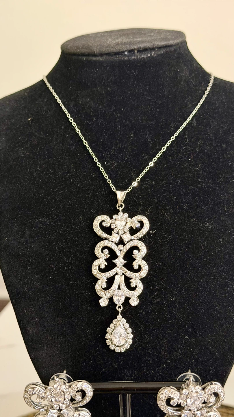 Rhodium plated AD Necklace and Earring Set - photo 2