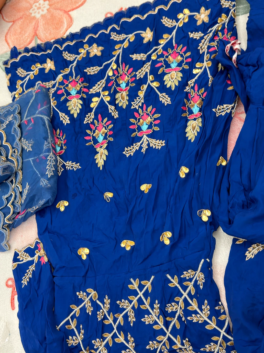 Blue Embroidered Salwar Kameez Dupatta Set - photo 3
