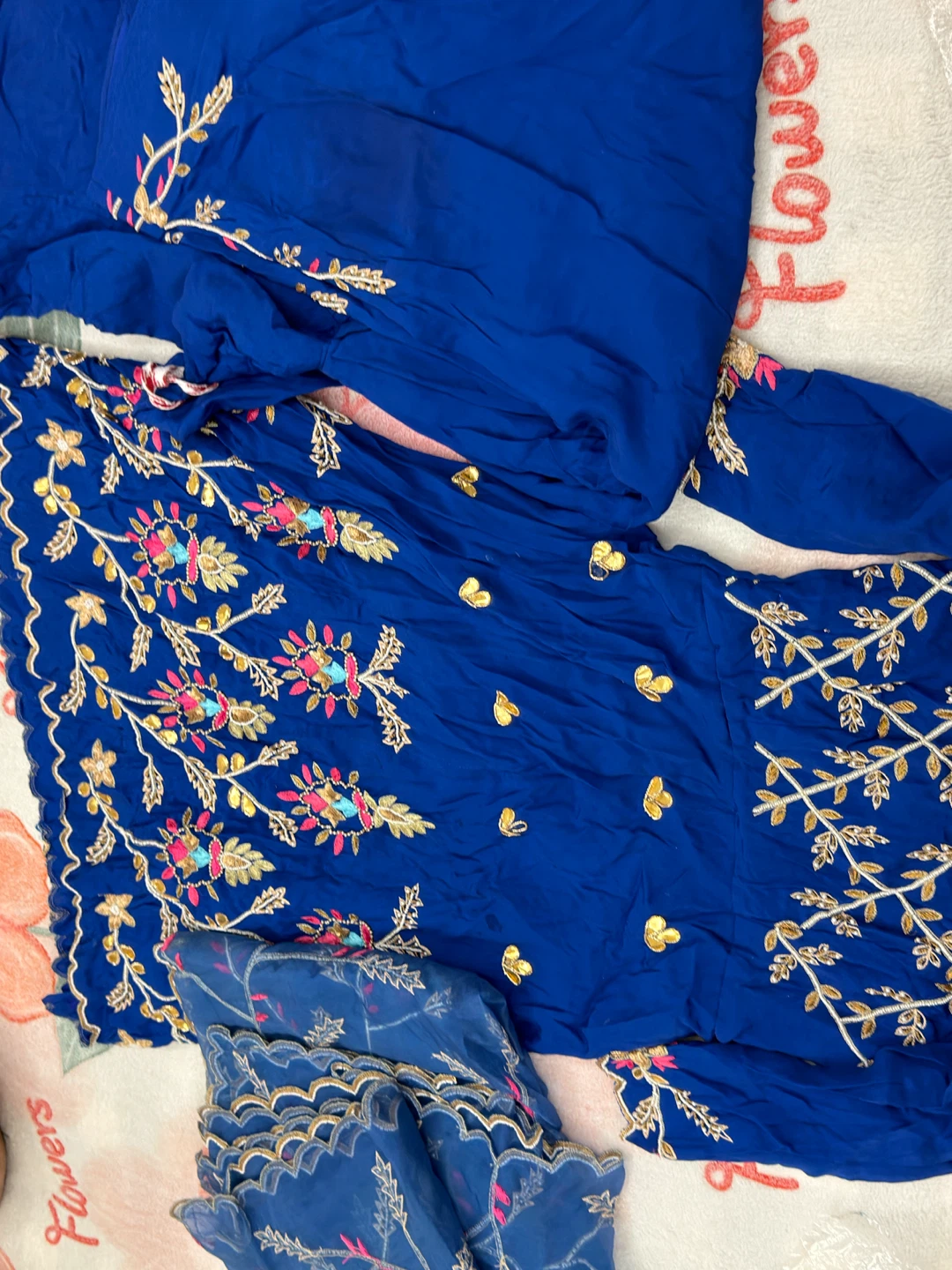 Blue Embroidered Salwar Kameez Dupatta Set - photo 4