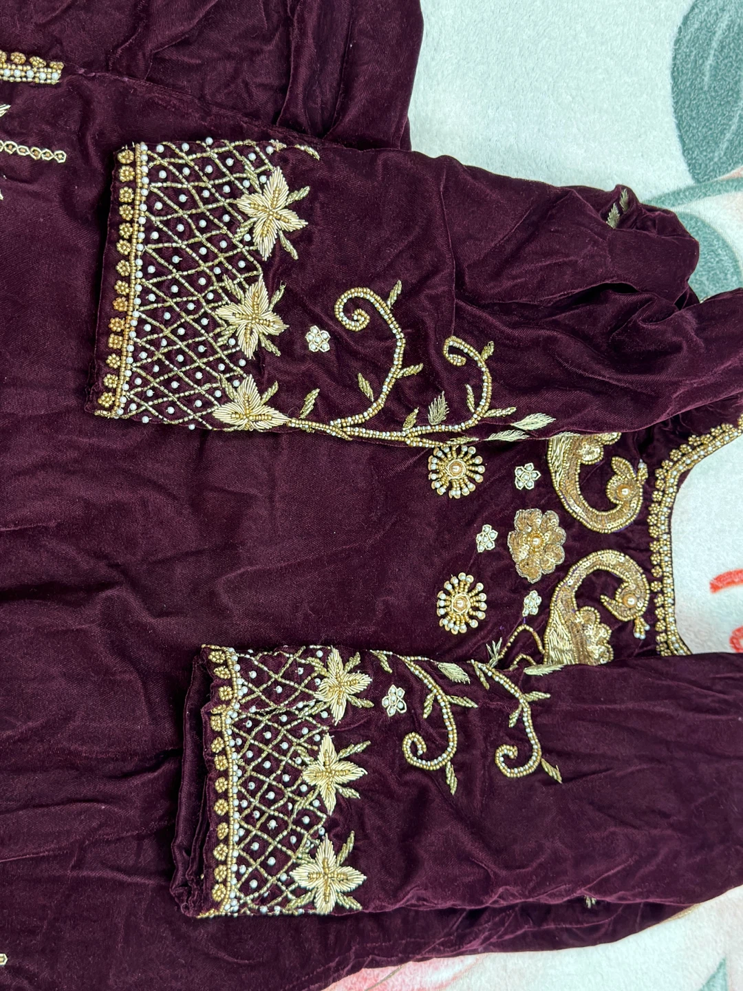 Velvet salwar suit  with Embroidered Dupatta