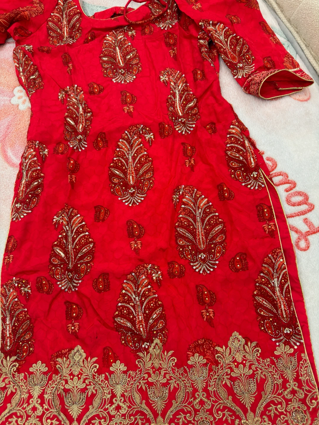 Red embroidered Kameez salwar  with dupatta
