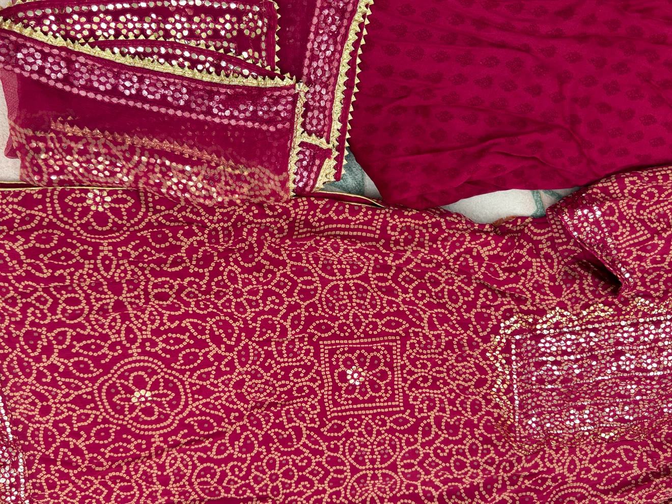 Pink Bandhani Print Kurti with Sequins and Dupatta - photo 2