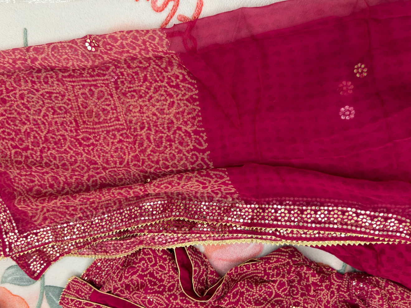 Pink Bandhani Print Kurti with Sequins and Dupatta - photo 4