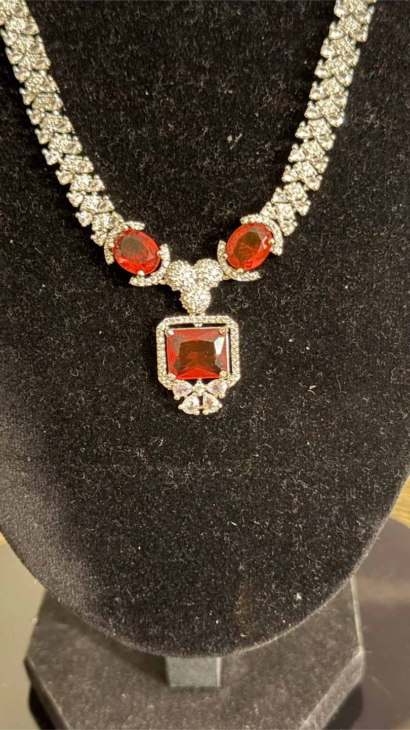 Red Gemstone Necklace and Earrings Set - photo 3