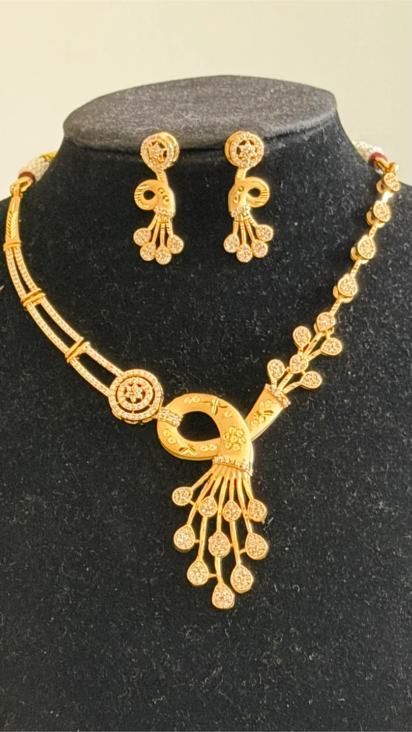 Gold-Tone Necklace and Earrings Set with Rhinestones