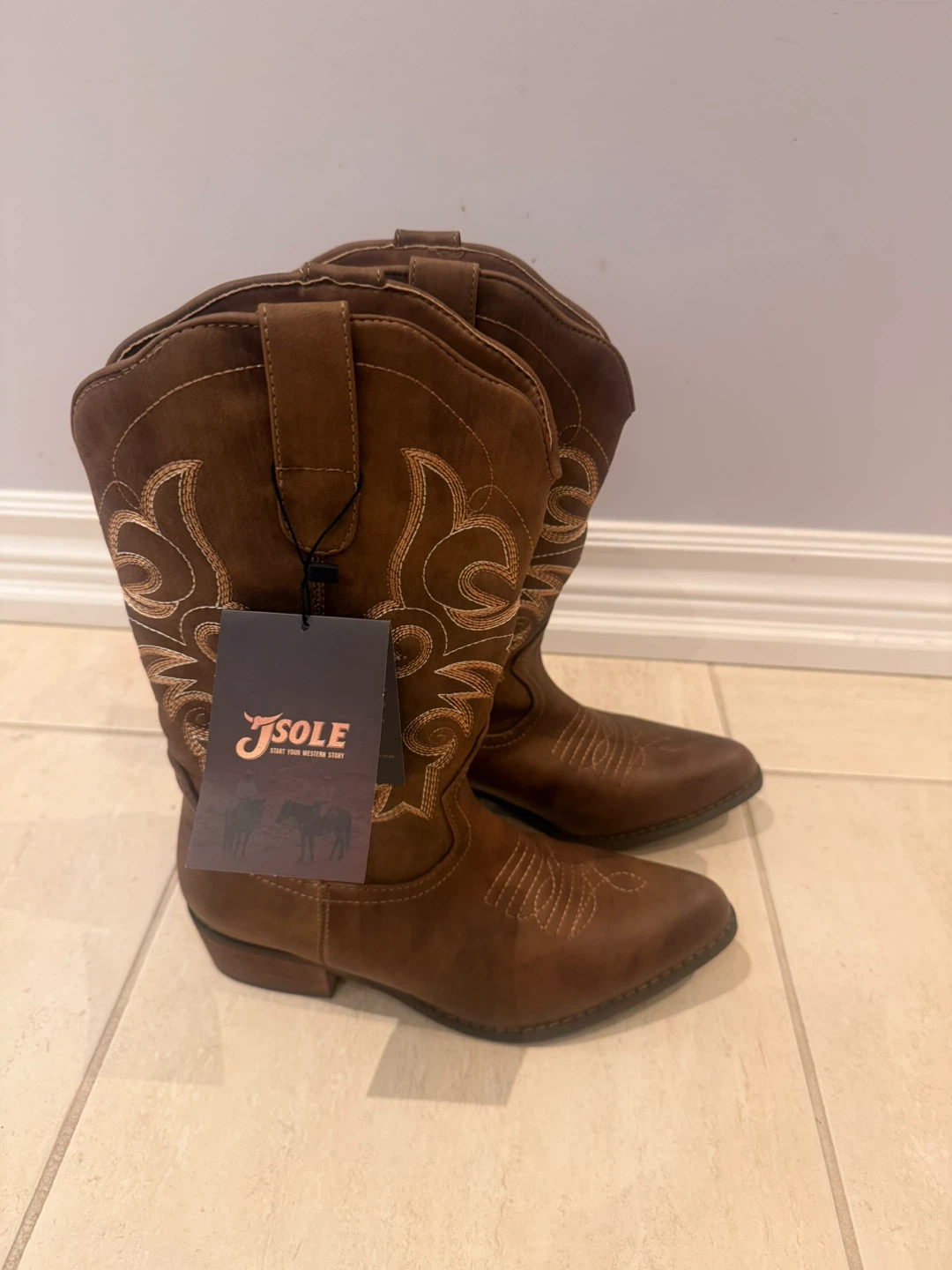JSOLE Brown Embroidered Cowboy Boots