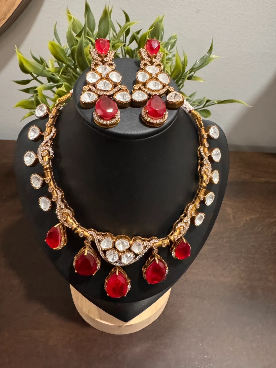 Red and Clear Stone Necklace and Earring Set