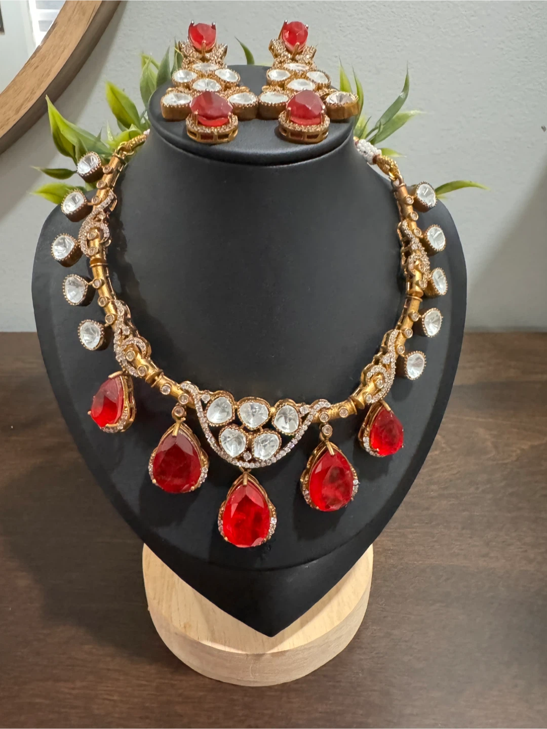 Red and Clear Stone Necklace and Earring Set - photo 2