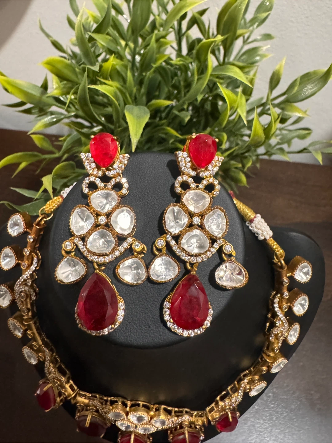 Red and Clear Stone Necklace and Earring Set - photo 3