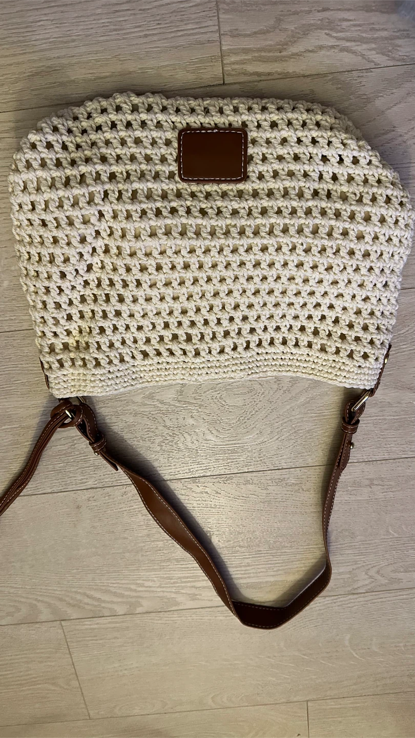 Crocheted Tote Bag with Faux Leather Accents