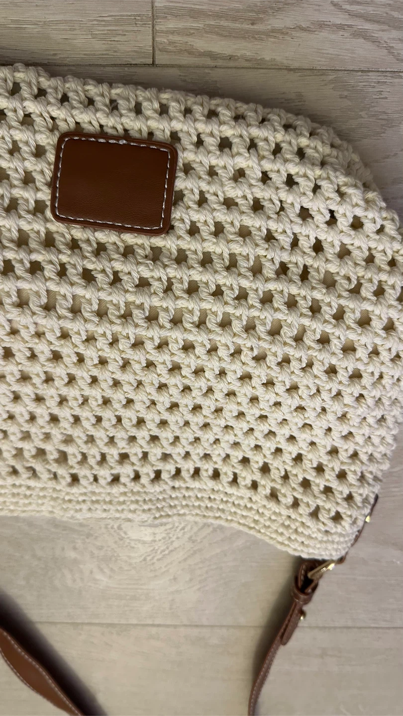 Crocheted Tote Bag with Faux Leather Accents - photo 2