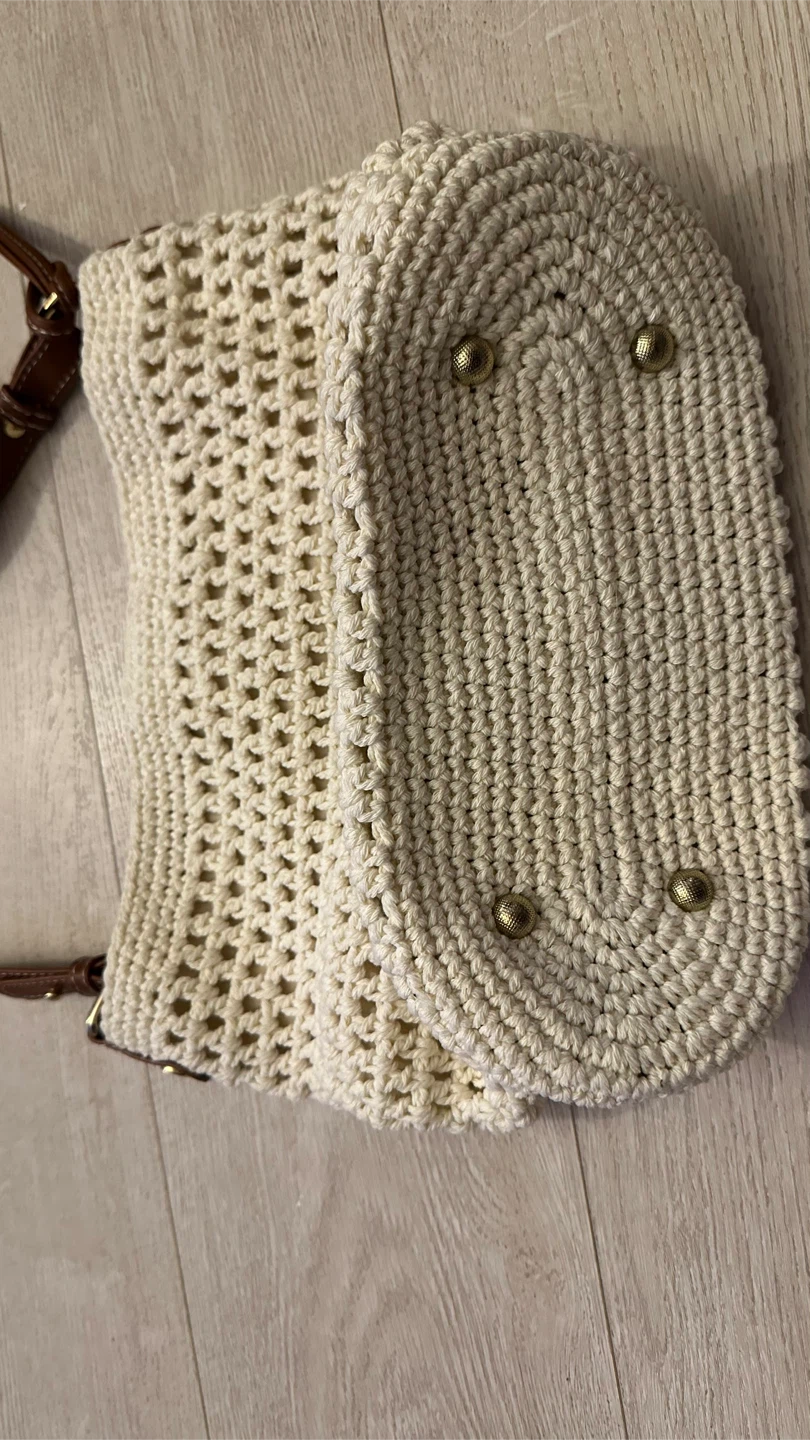 Crocheted Tote Bag with Faux Leather Accents - photo 3