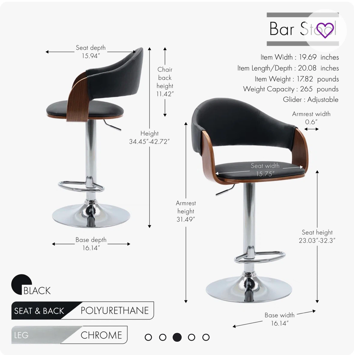 Claireville Swivel Adjustable Height Faux Leather Mid-Century - photo 4