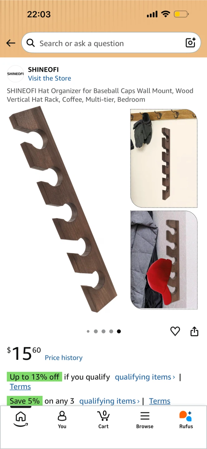 SHINEOFI Hat Organizer Wall Mount Wood