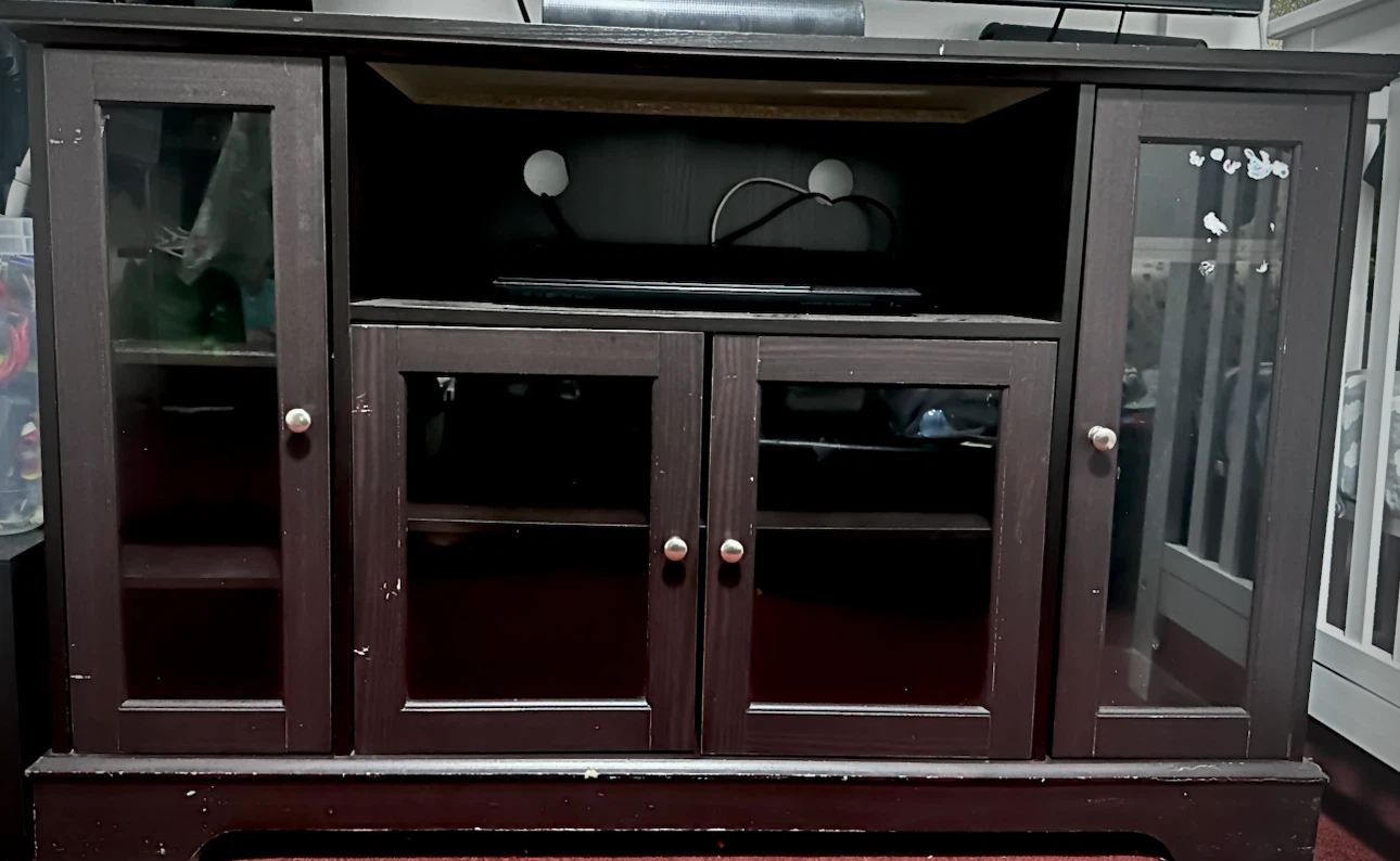 Dark Brown TV Stand with Glass Doors - photo 2