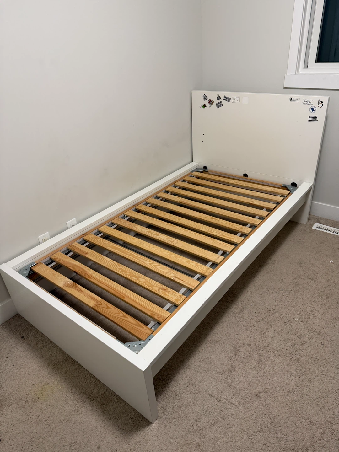 White IKEA Single Bed Frame with Slats