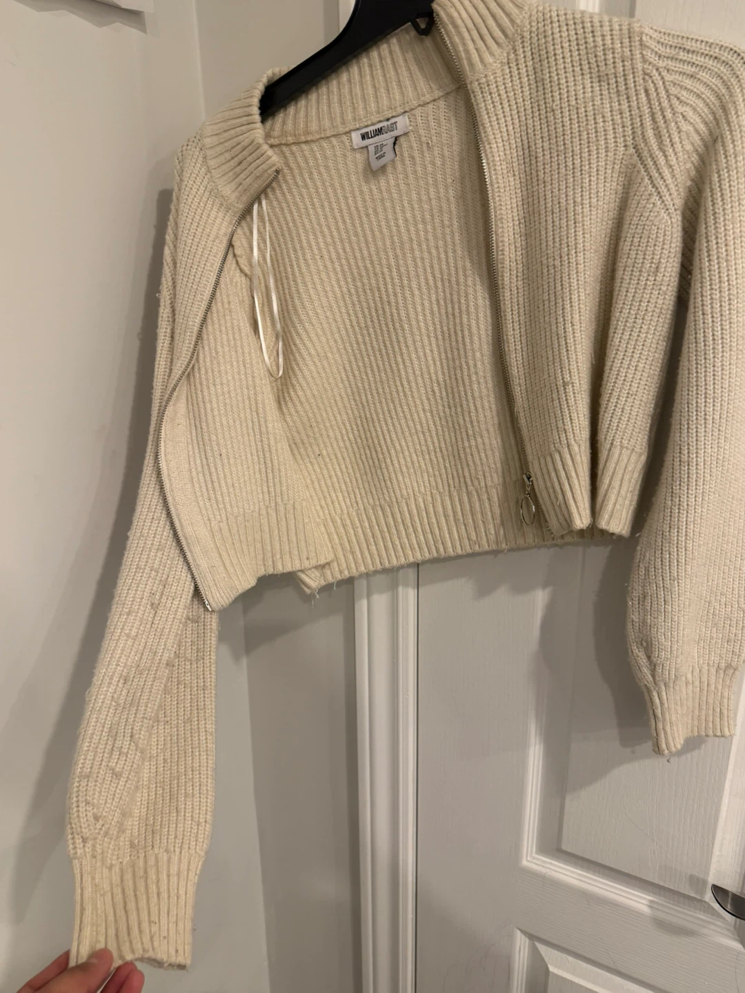 William Rast Cream Cropped Zipper Sweater