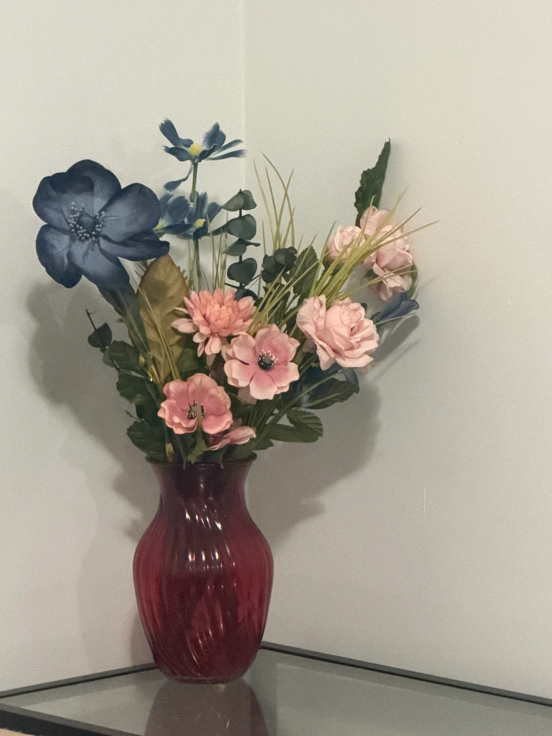 Artificial Flower Arrangement in Red Vase