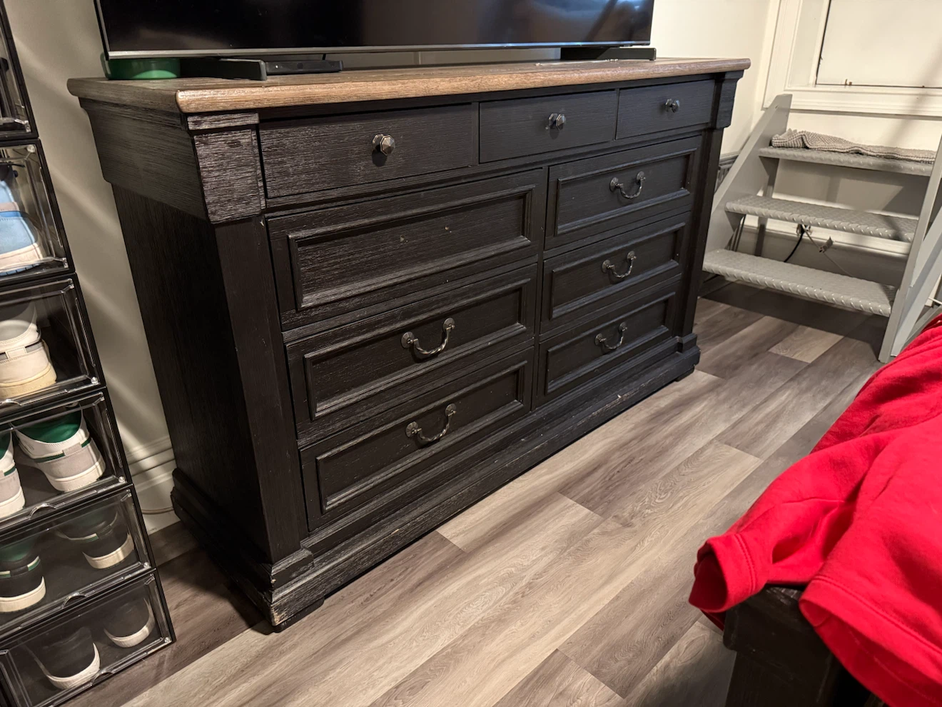 Black Wood Nightstand with Drawer and Cabinet - photo 4