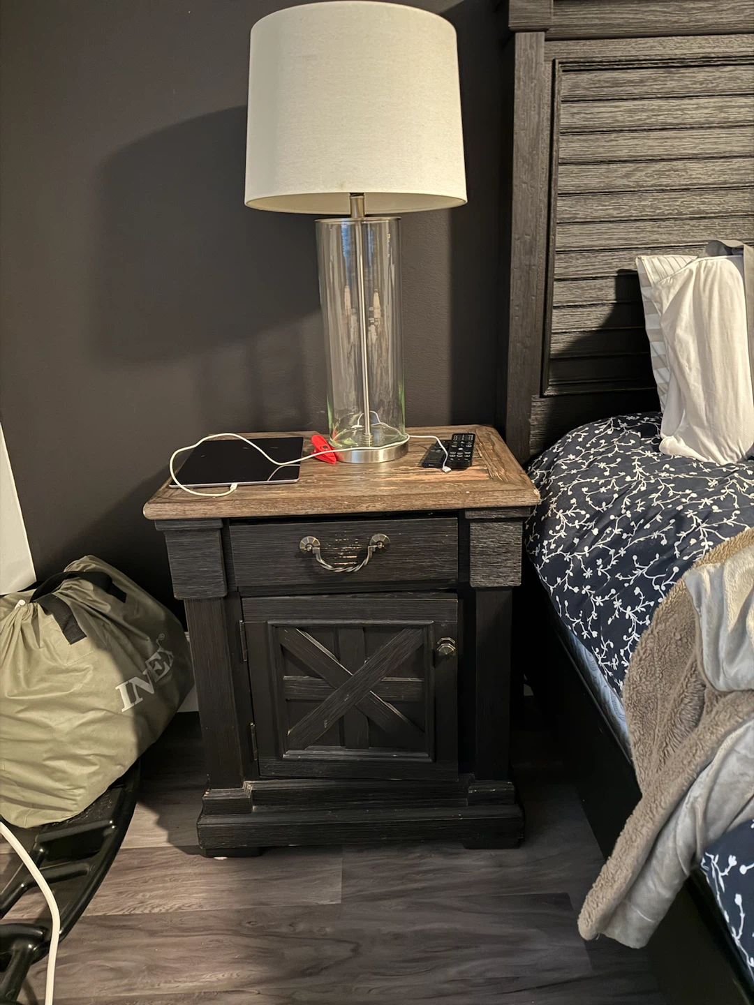 Black Wood Nightstand with Drawer and Cabinet - photo 5