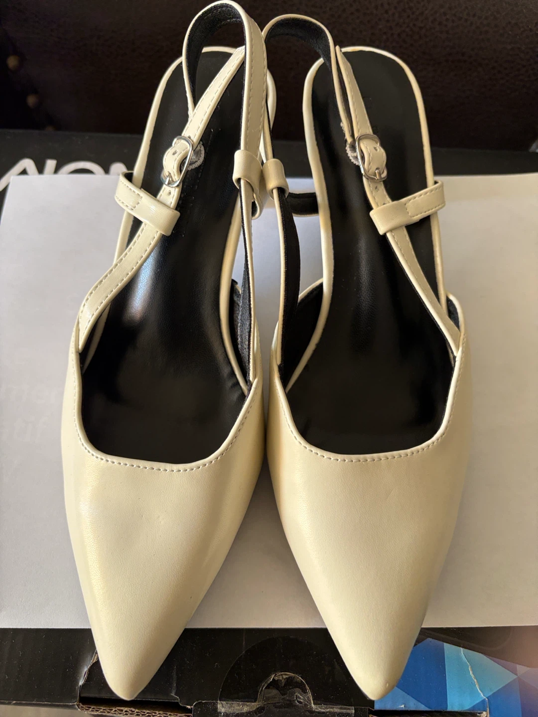 Cream Slingback Heels with Buckle Strap
