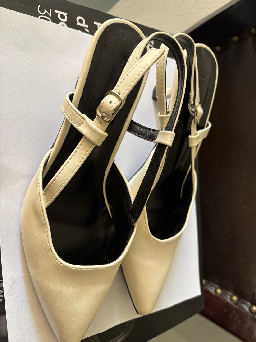 Cream Slingback Heels with Buckle Strap - photo 2