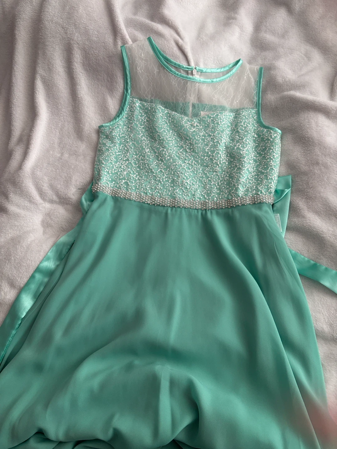 Sparkly Beaded Mint Green Dress with Bow
