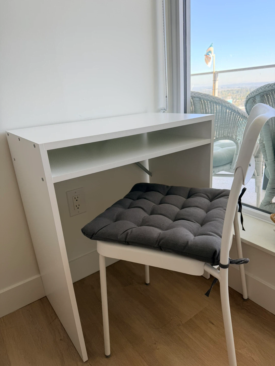IKEA small desk with chair and cushion