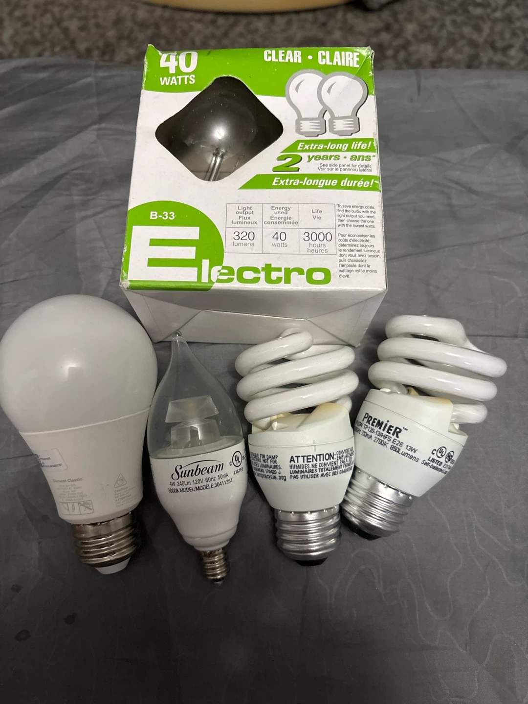 Assorted Light Bulbs: Electro, Sunbeam, Premier