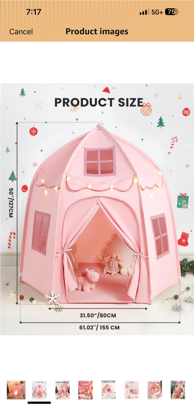 Besrey Large Kids Play Tent with Star Lights, Pink - photo 3