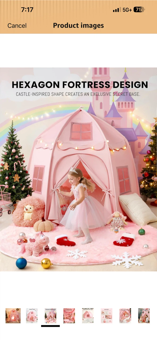 Besrey Large Kids Play Tent with Star Lights, Pink - photo 4