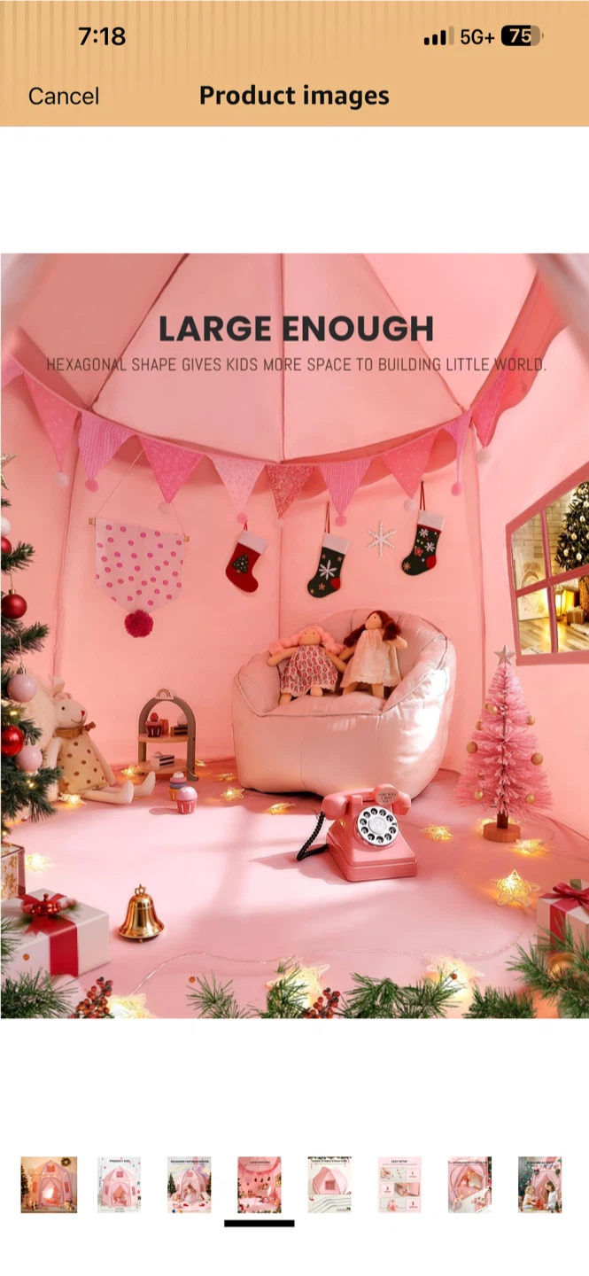 Besrey Large Kids Play Tent with Star Lights, Pink - photo 5