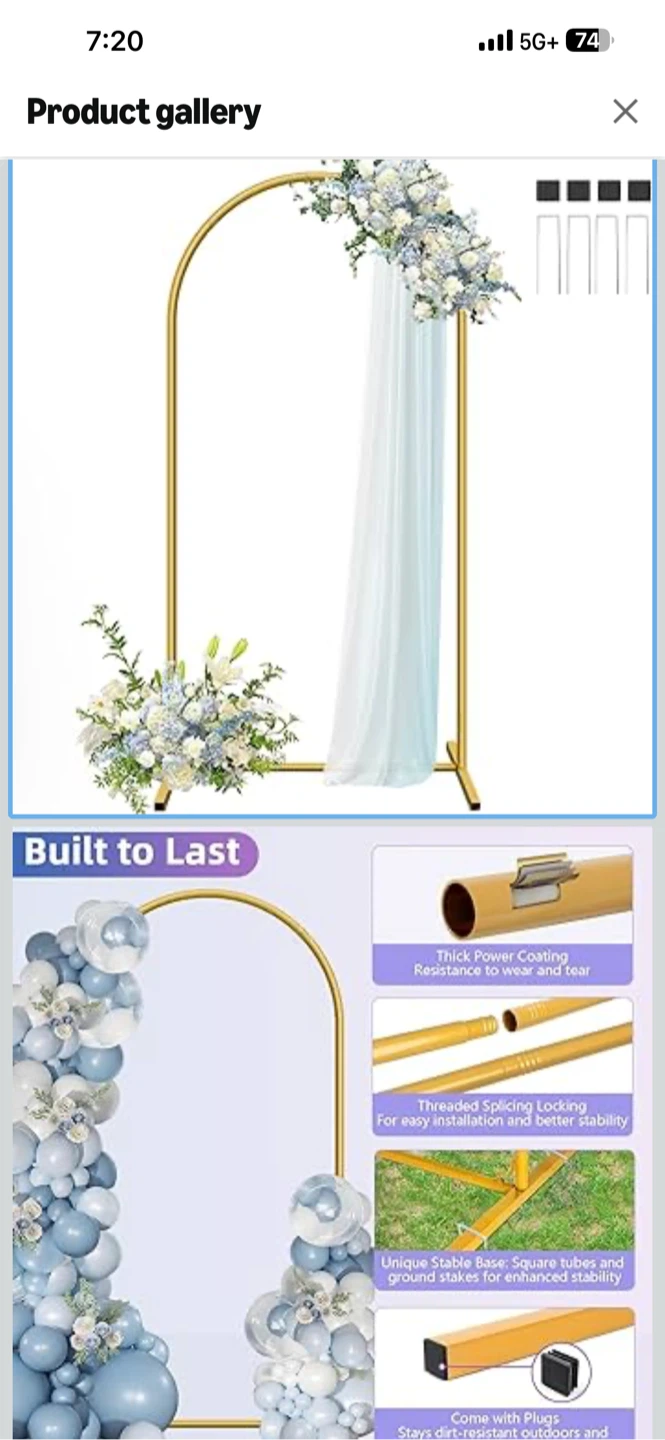 BNIB 7.2ft Gold Metal Arch Backdrop Stand
